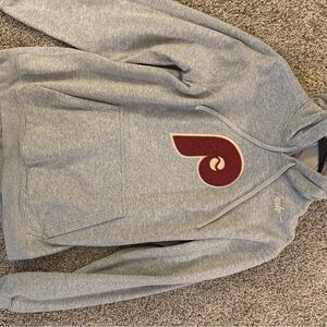 Mitchell & Ness Gray and Red Sweater with Ribbed Cuffs